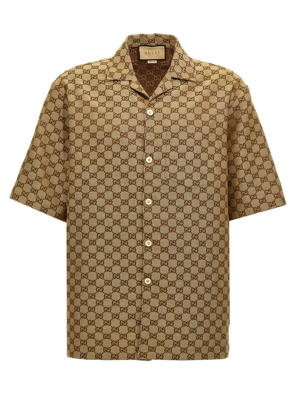 Gucci Beige and Brown All-Over GG Camp Shirt